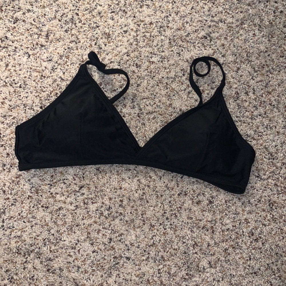 Pink lily black bikini top